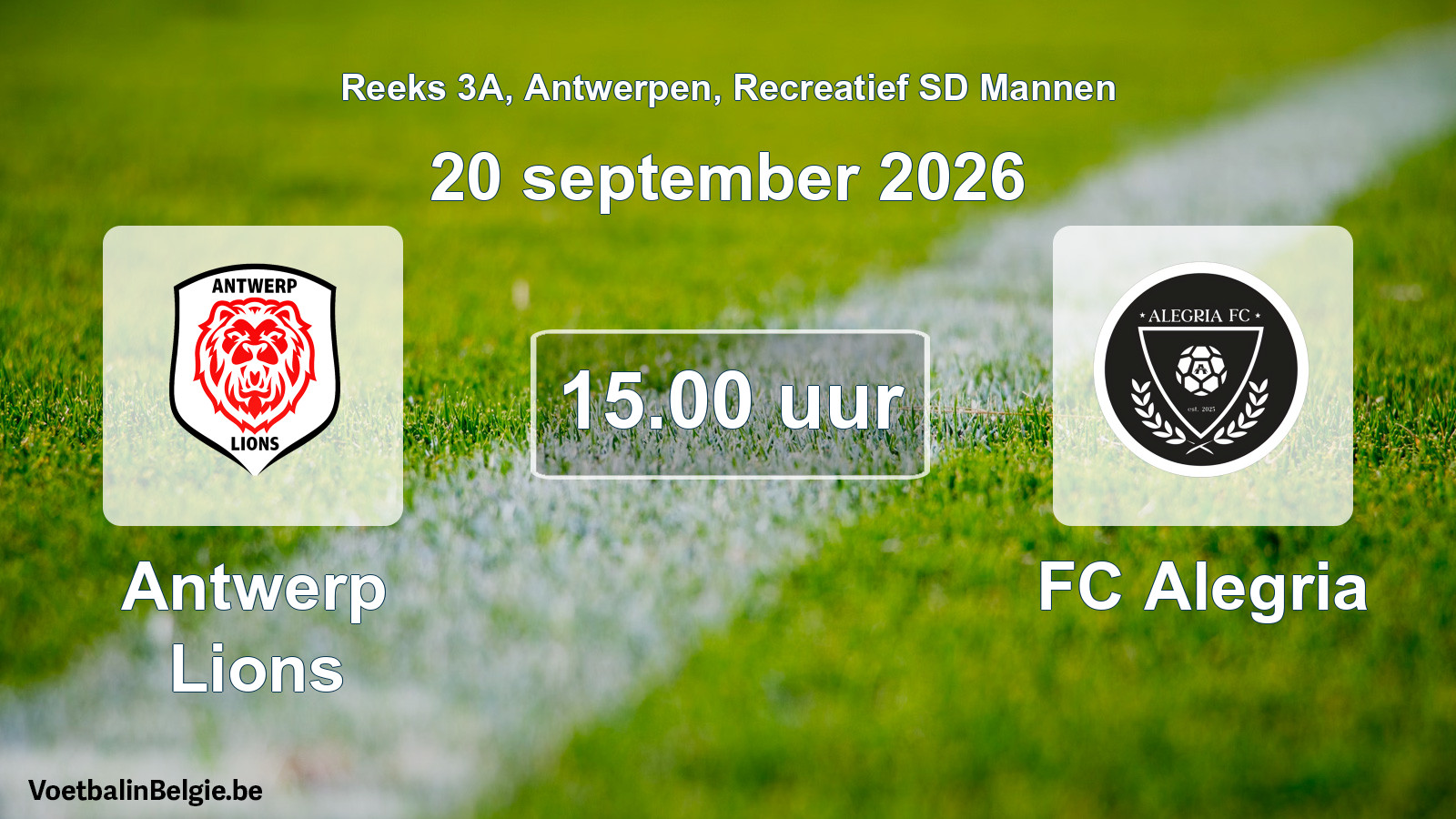 Scheduled match recreational sd men football: Antwerp Lions - FC Alegria (20 September 2026)