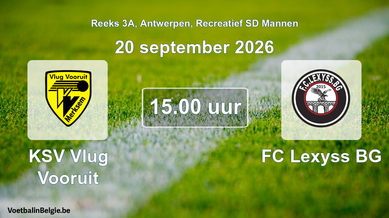 Scheduled match recreational sd men football: KSV Vlug Vooruit - FC Lexyss BG (20 September 2026)