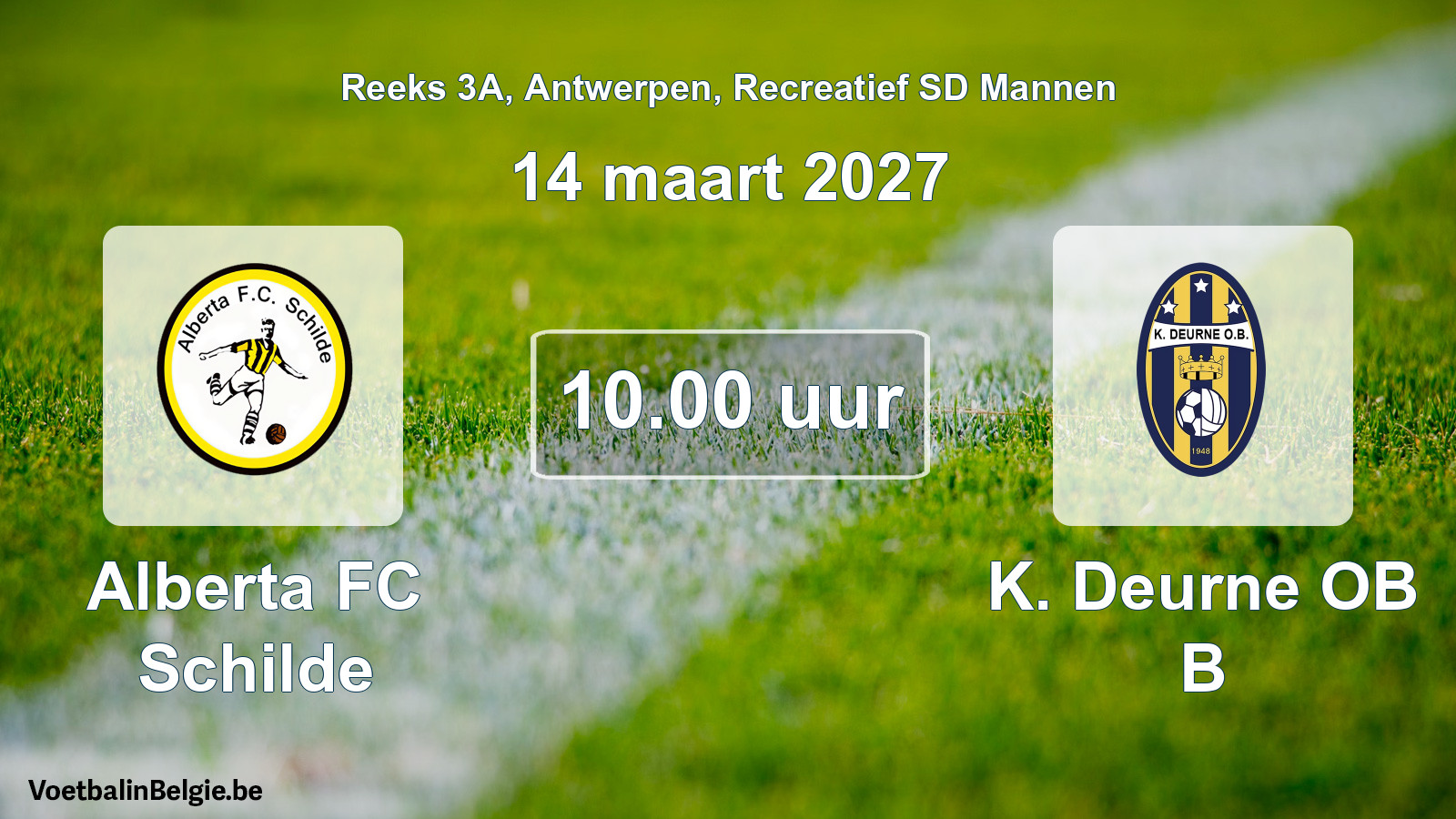 Geplantes Spiel freizeit sd männer-Fußball: Alberta FC Schilde - K. Deurne OB B (14 März 2027)