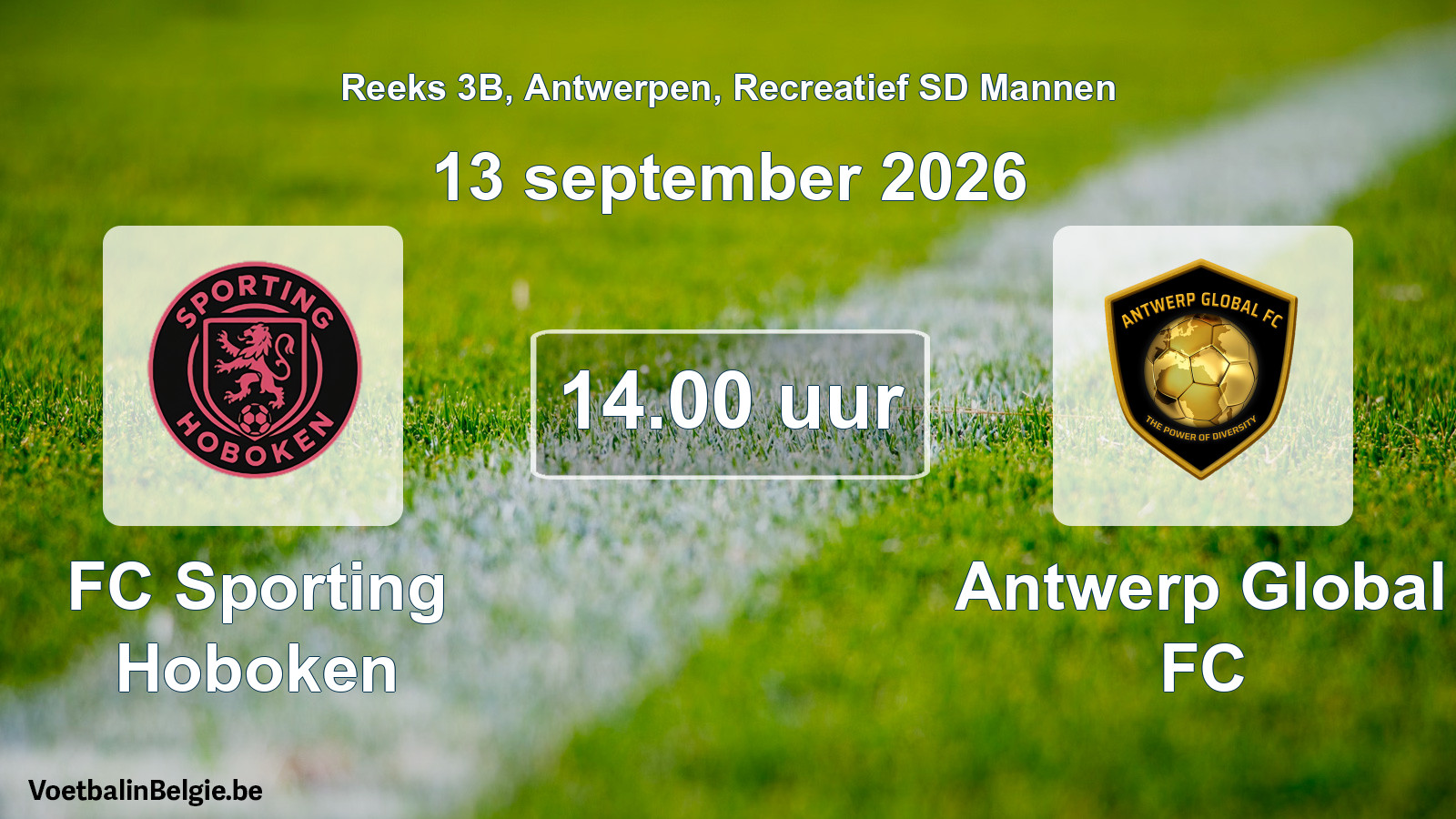 Scheduled match recreational sd men football: FC Sporting Hoboken - Antwerp Global FC (13 September 2026)