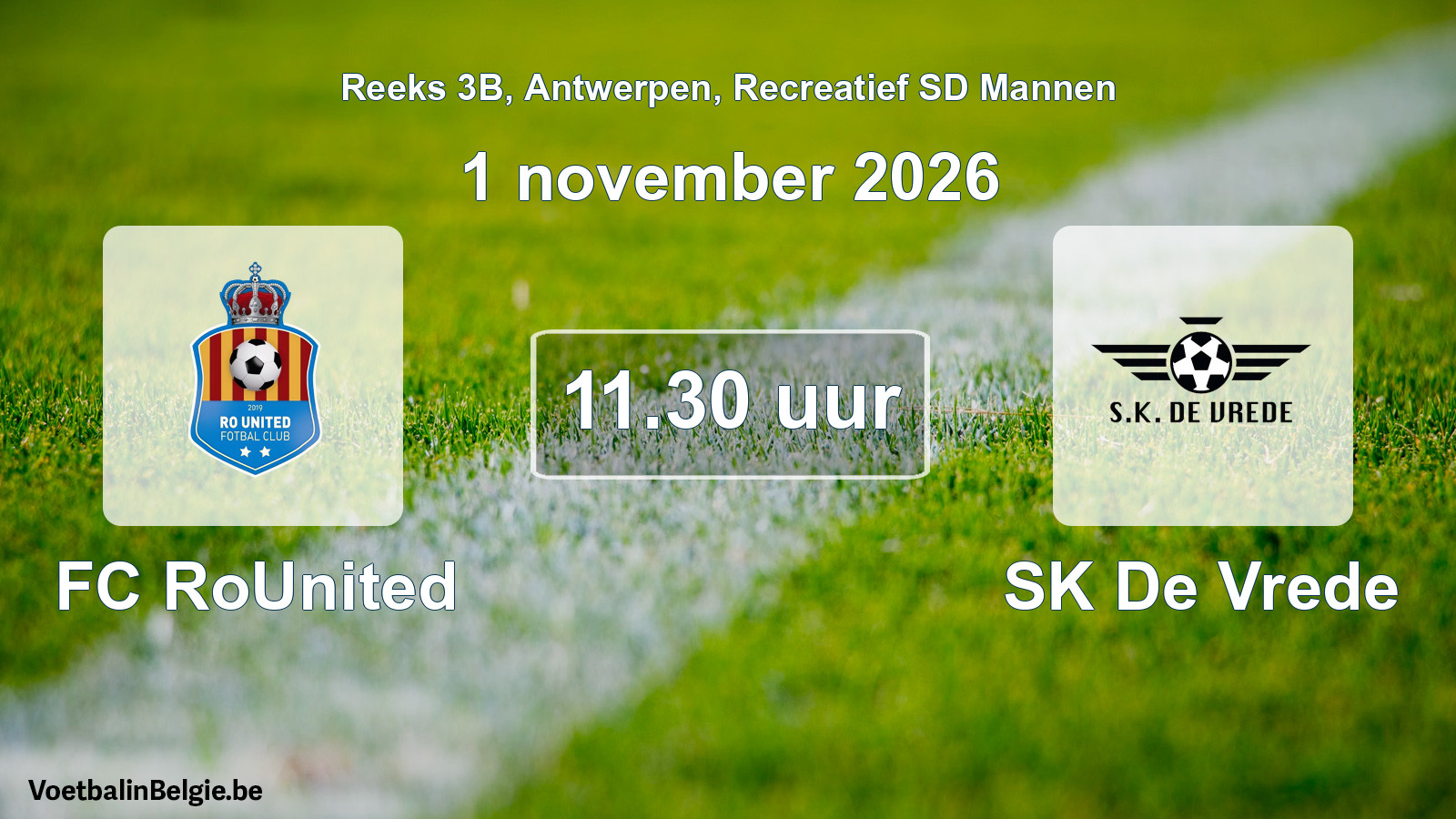 Geplantes Spiel freizeit sd männer-Fußball: FC RoUnited - SK De Vrede (1 November 2026)