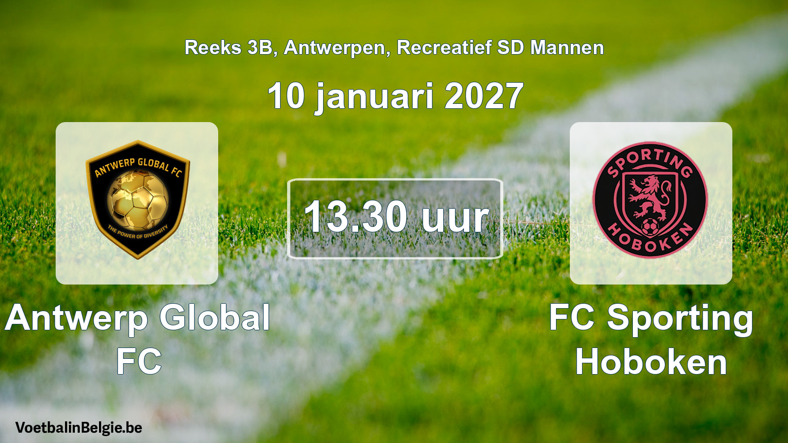 Scheduled match recreational sd men football: Antwerp Global FC - FC Sporting Hoboken (10 January 2027)