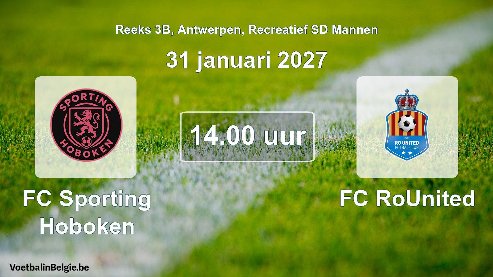 Scheduled match recreational sd men football: FC Sporting Hoboken - FC RoUnited (31 January 2027)