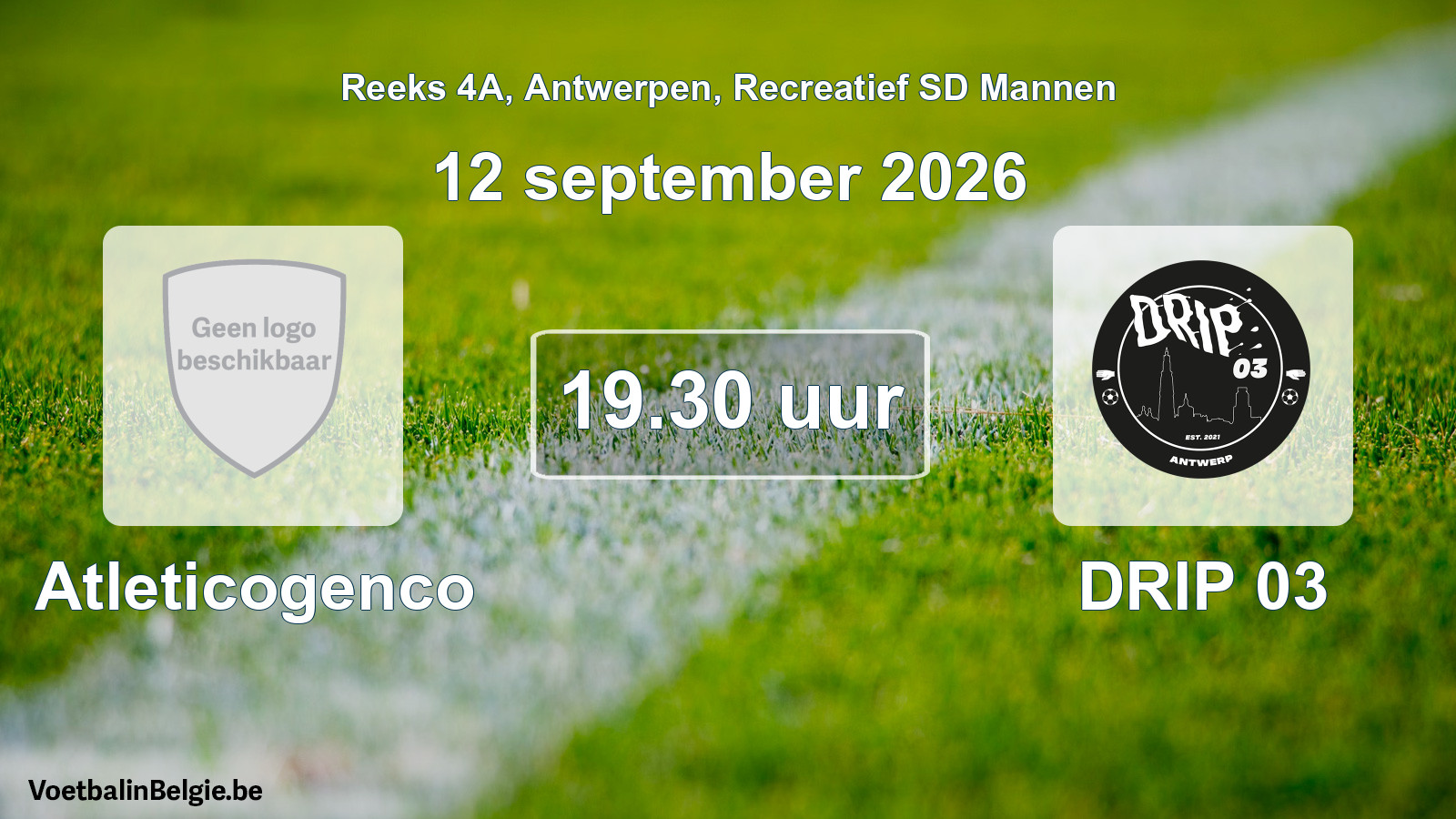 Geplande wedstrijd recreatief sd mannenvoetbal: Atleticogenco - DRIP 03 (12 september 2026)