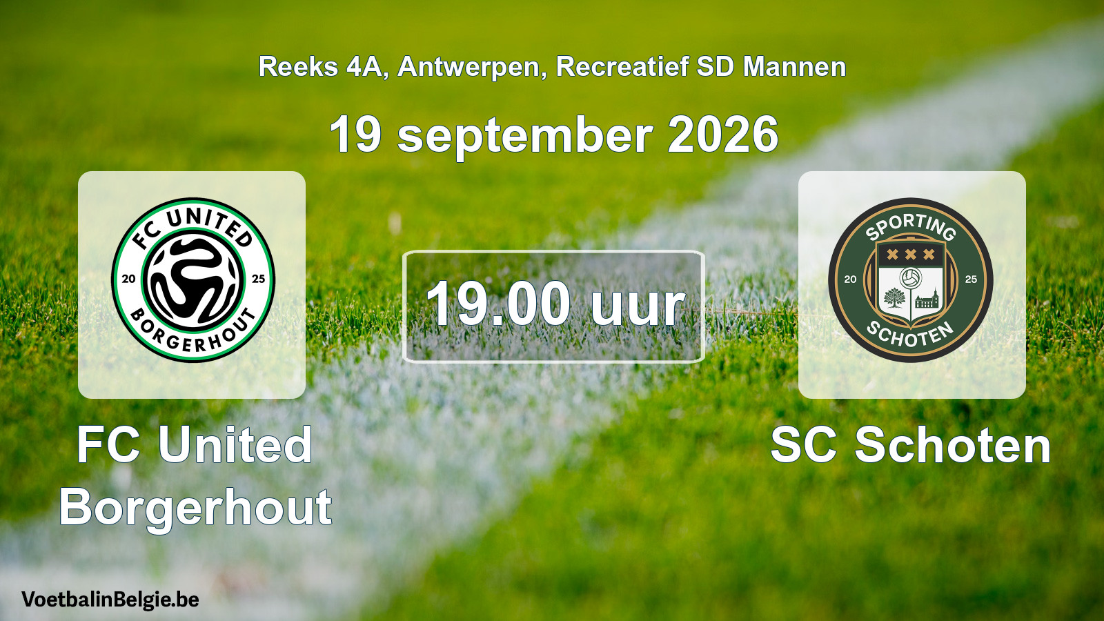 Scheduled match recreational sd men football: FC United Borgerhout - SC Schoten (19 September 2026)