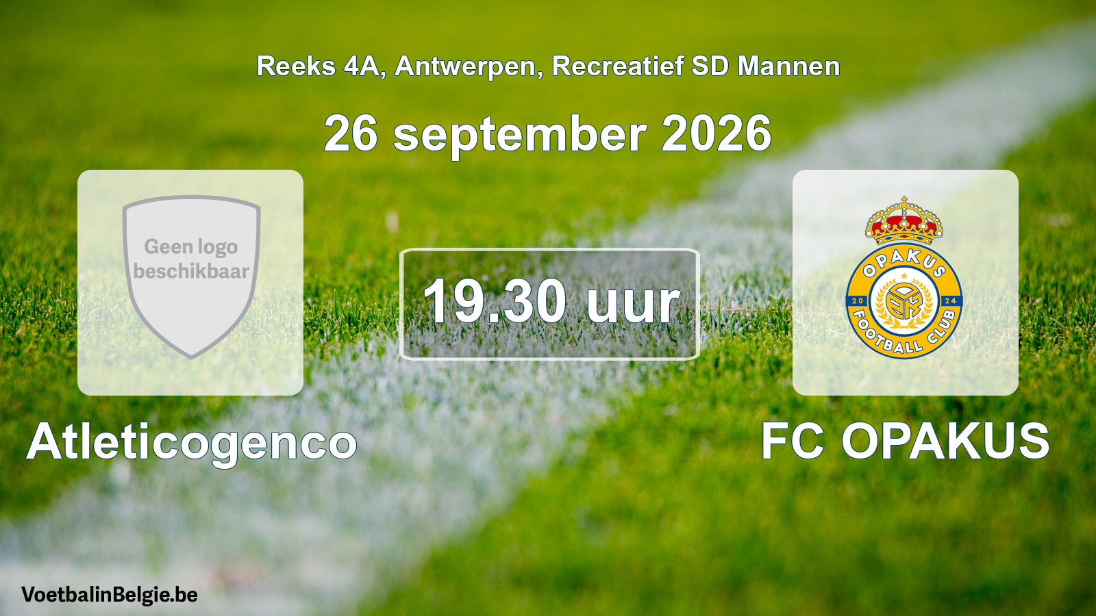 Geplande wedstrijd recreatief sd mannenvoetbal: Atleticogenco - FC OPAKUS (26 september 2026)