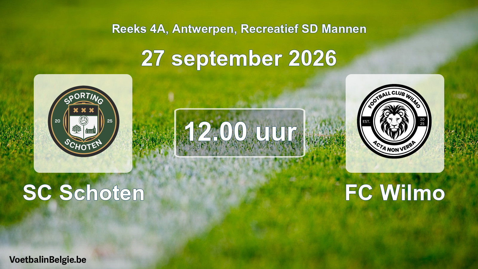 Geplantes Spiel freizeit sd männer-Fußball: SC Schoten - FC Wilmo (27 September 2026)