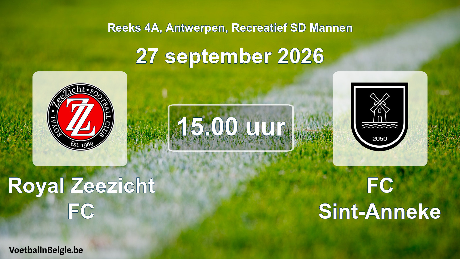 Scheduled match recreational sd men football: Royal Zeezicht FC - FC Sint-Anneke (27 September 2026)