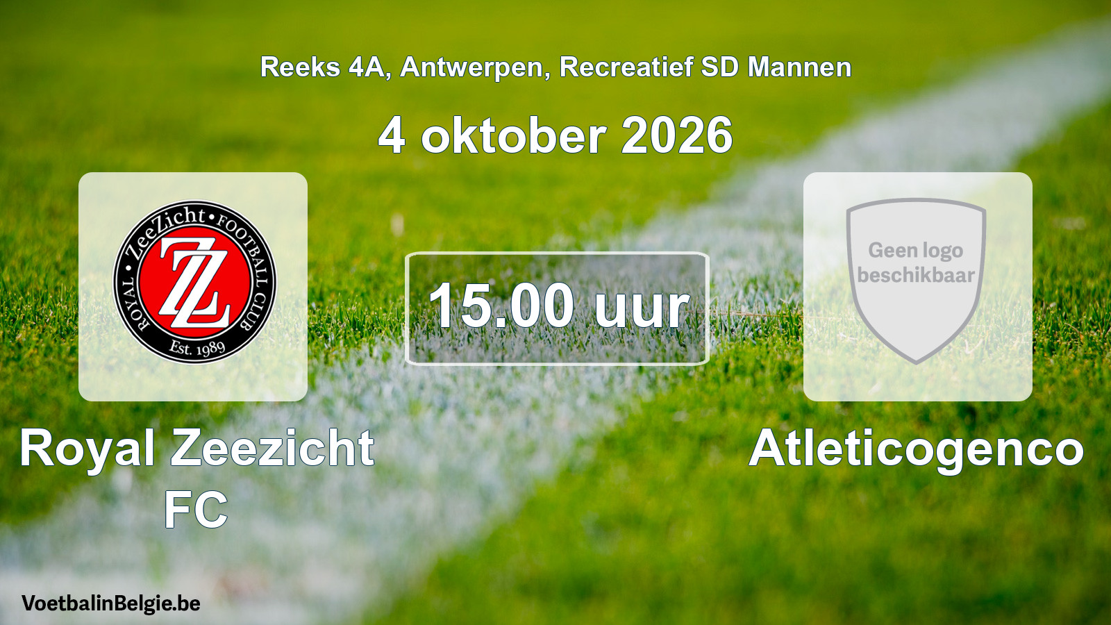Geplande wedstrijd recreatief sd mannenvoetbal: Royal Zeezicht FC - Atleticogenco (4 oktober 2026)