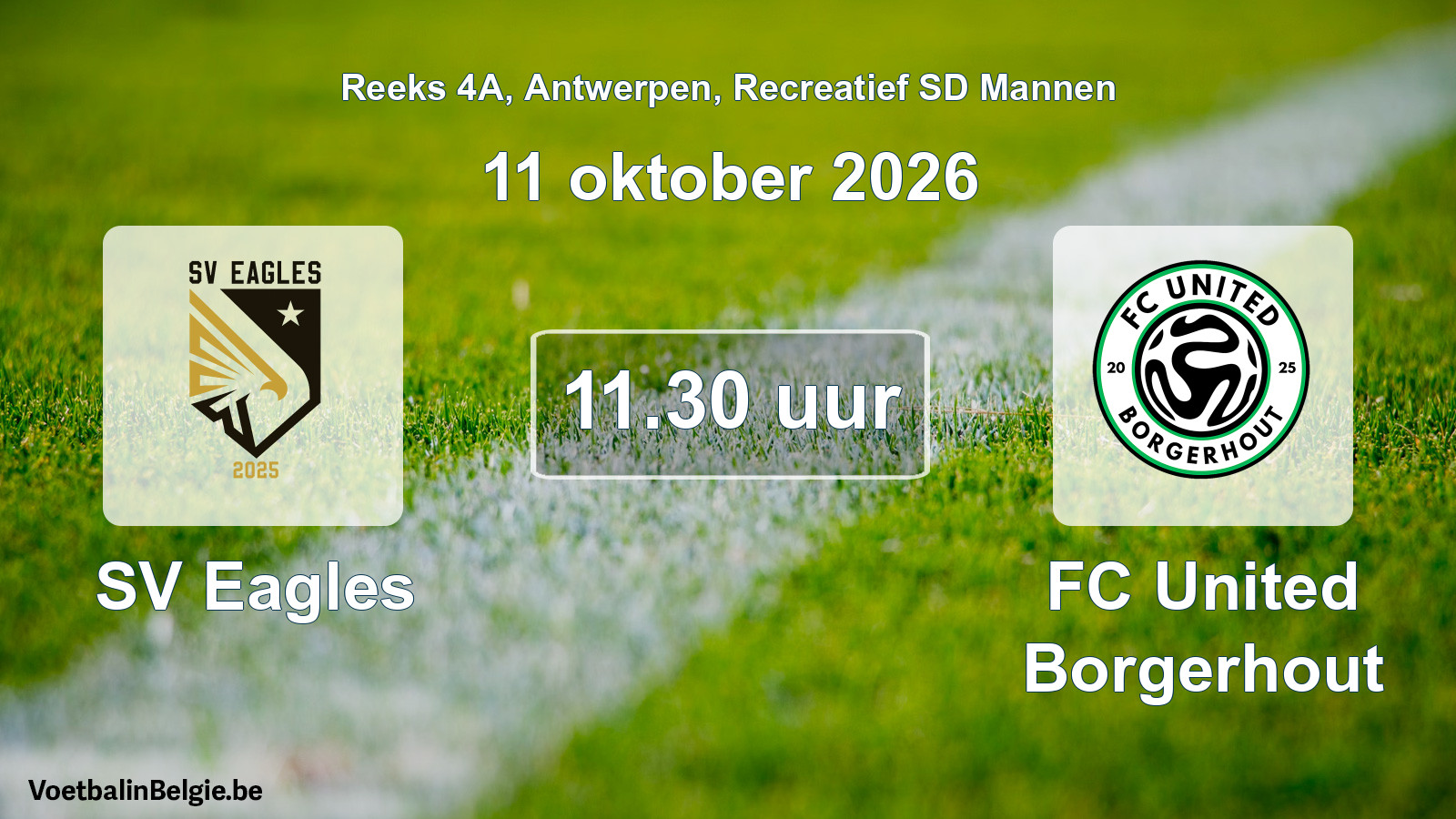 Geplande wedstrijd recreatief sd mannenvoetbal: SV Eagles - FC United Borgerhout (11 oktober 2026)