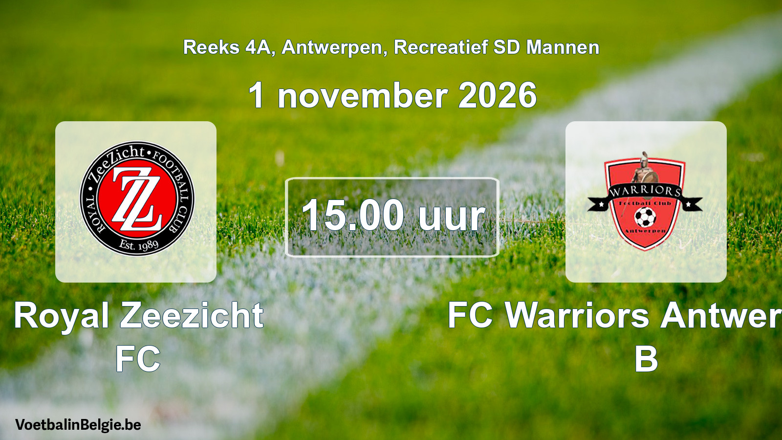 Scheduled match recreational sd men football: Royal Zeezicht FC - FC Warriors Antwerpen B (1 November 2026)