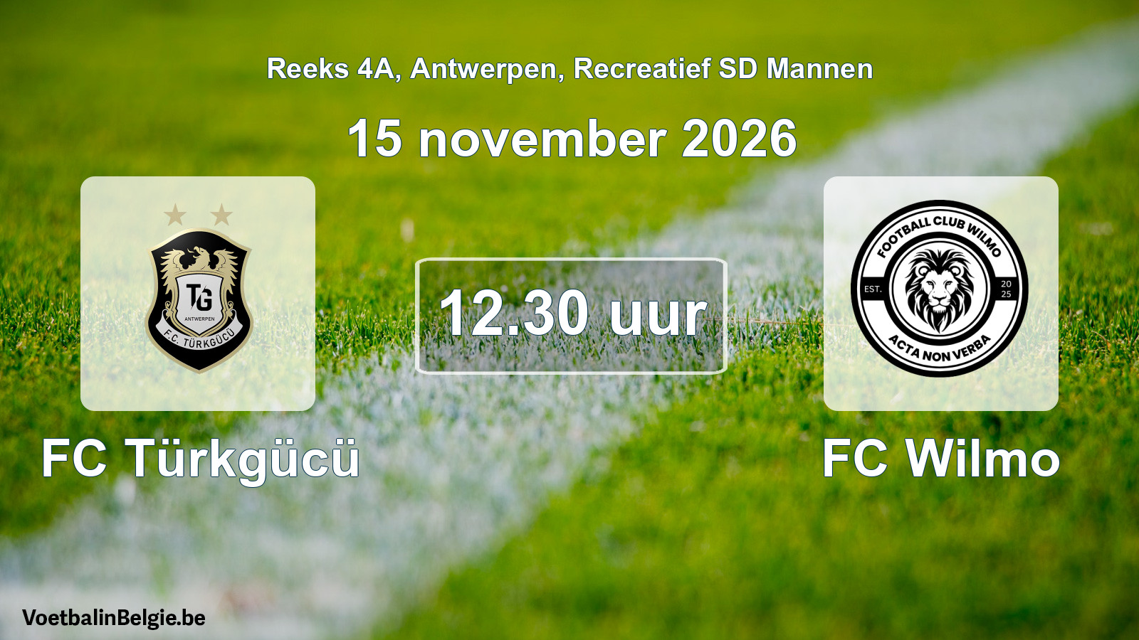 Scheduled match recreational sd men football: FC Türkgücü - FC Wilmo (15 November 2026)