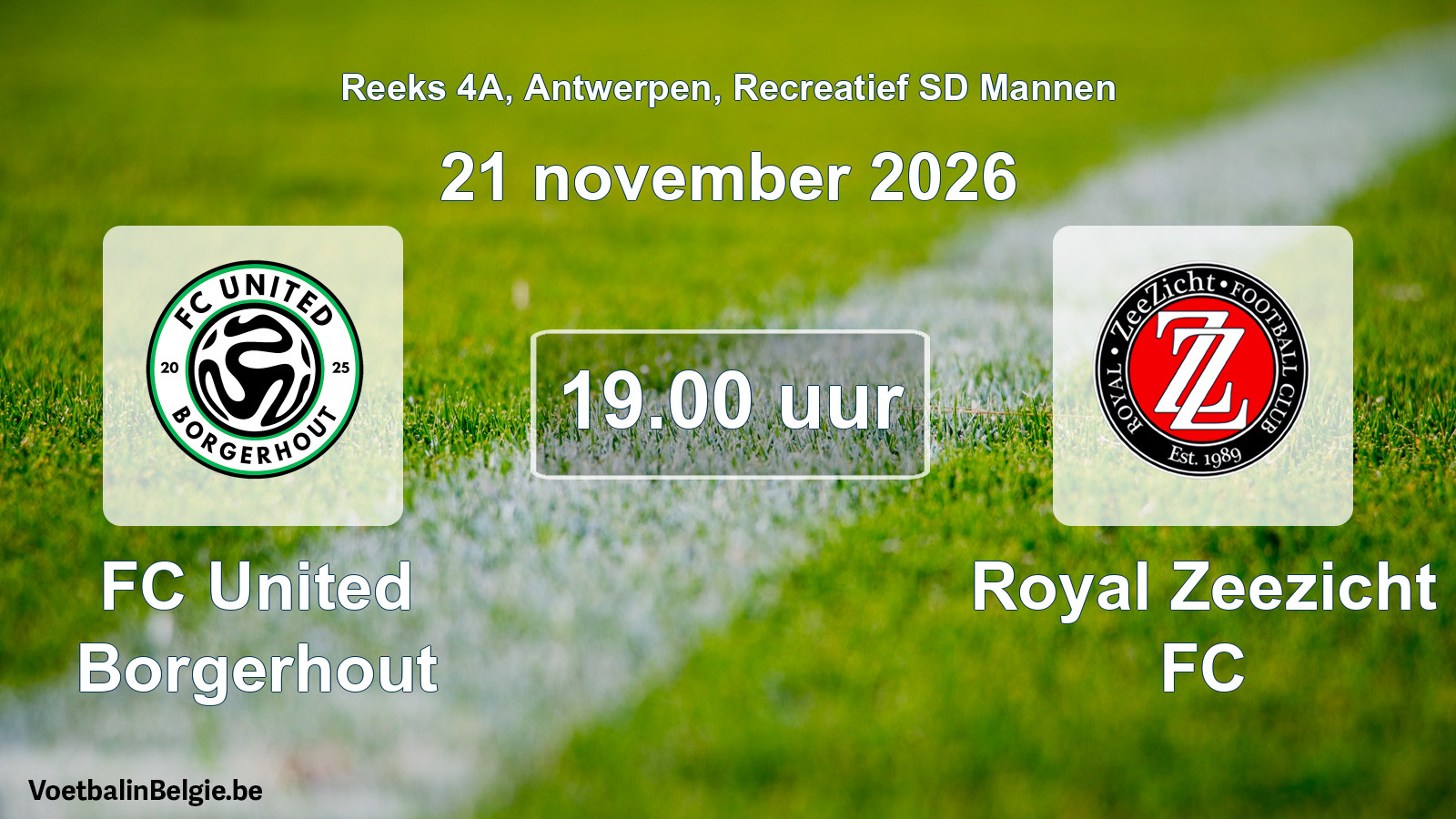 Scheduled match recreational sd men football: FC United Borgerhout - Royal Zeezicht FC (21 November 2026)