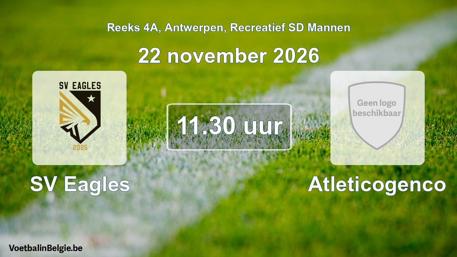Geplande wedstrijd recreatief sd mannenvoetbal: SV Eagles - Atleticogenco (22 november 2026)