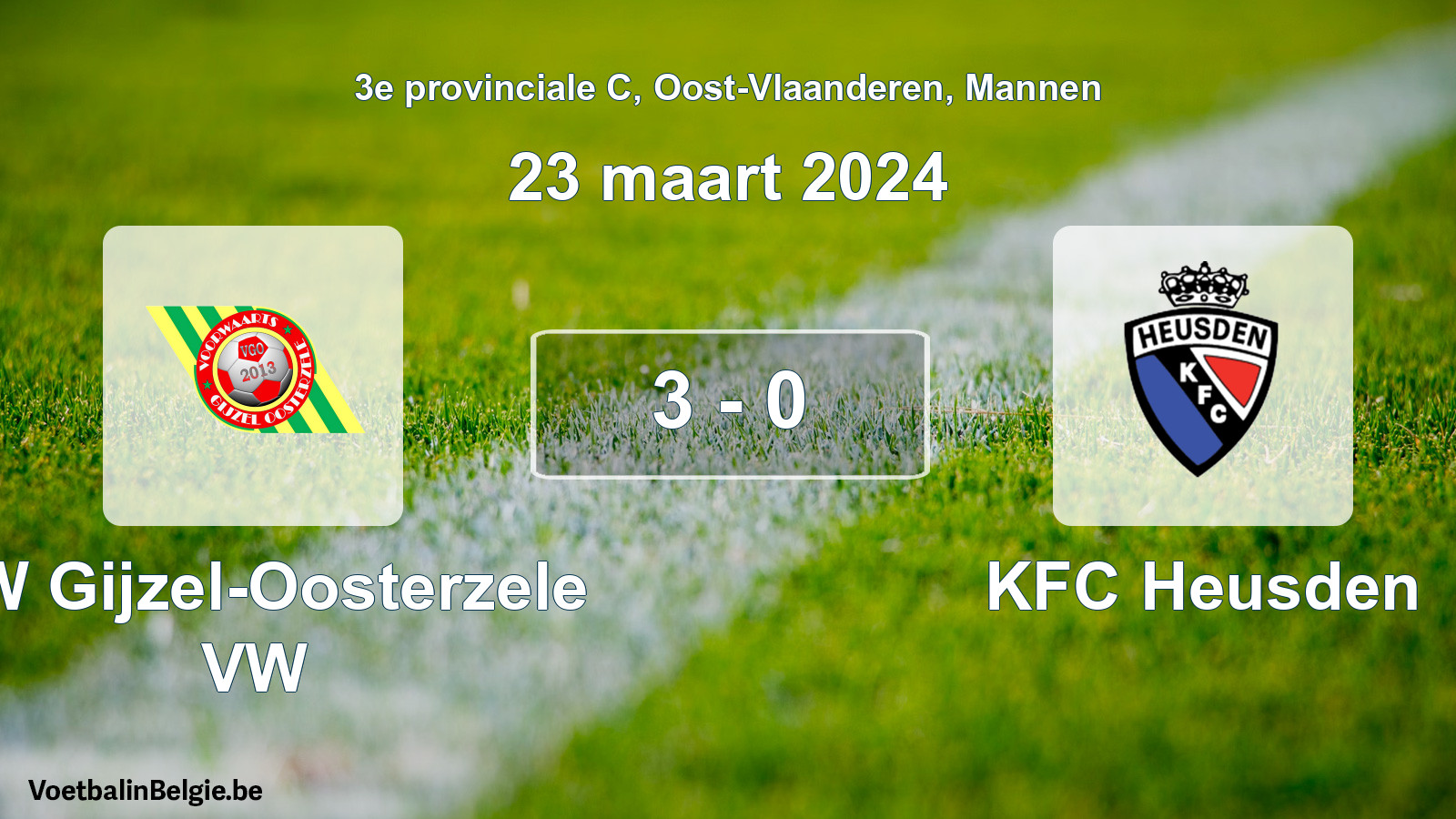 Gespeelde wedstrijd mannenvoetbal: VW Gijzel-Oosterzele VW - KFC Heusden 3 - 0 (23 maart 2024)