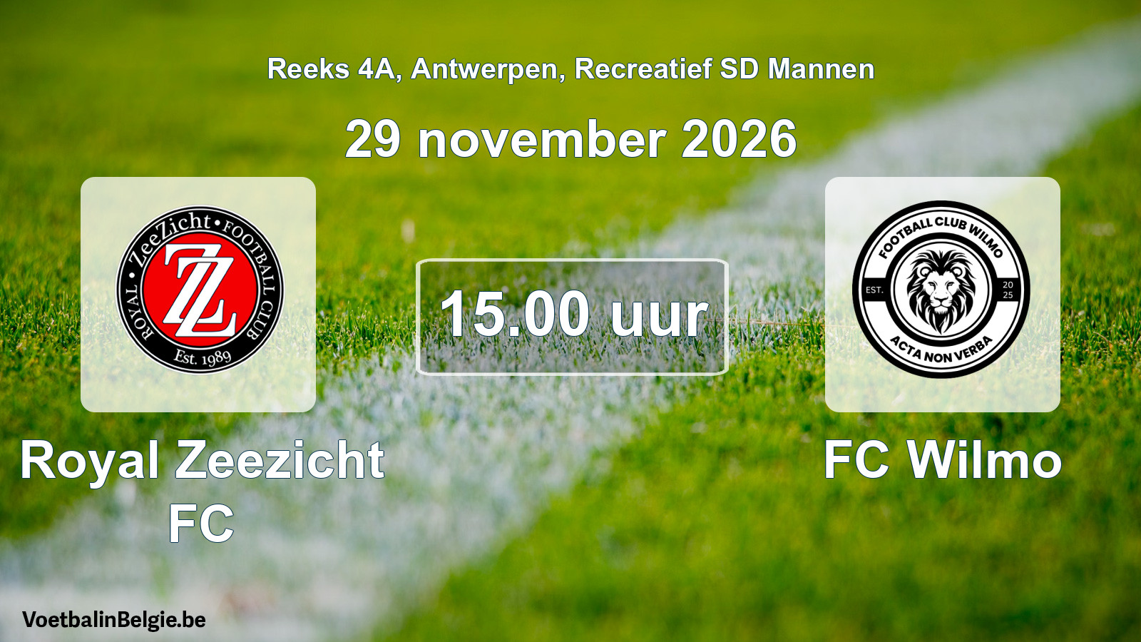 Scheduled match recreational sd men football: Royal Zeezicht FC - FC Wilmo (29 November 2026)