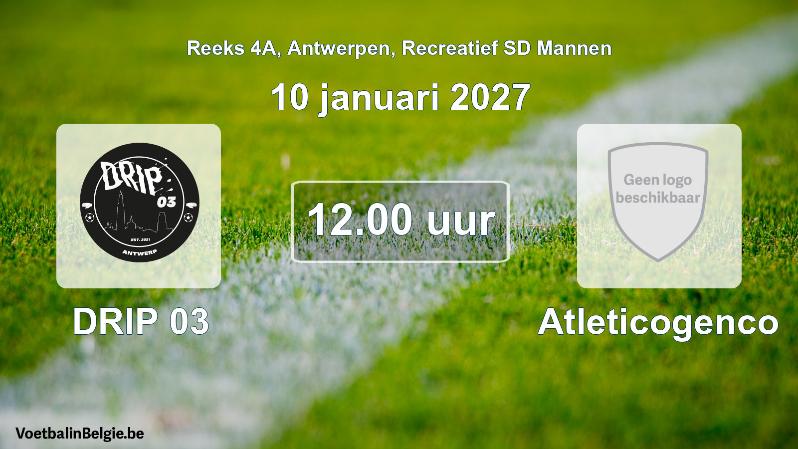 Geplande wedstrijd recreatief sd mannenvoetbal: DRIP 03 - Atleticogenco (10 januari 2027)