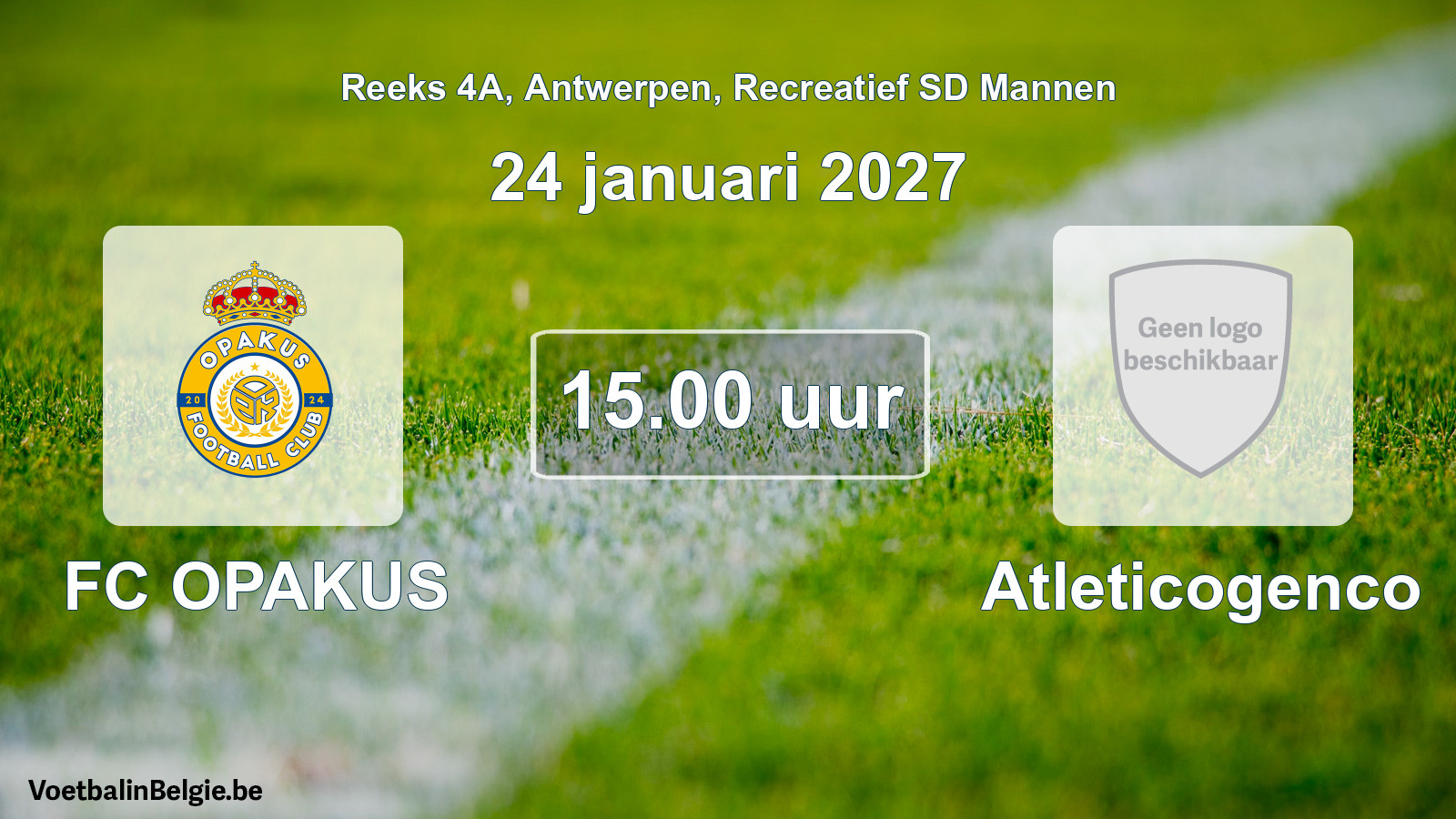 Geplande wedstrijd recreatief sd mannenvoetbal: FC OPAKUS - Atleticogenco (24 januari 2027)
