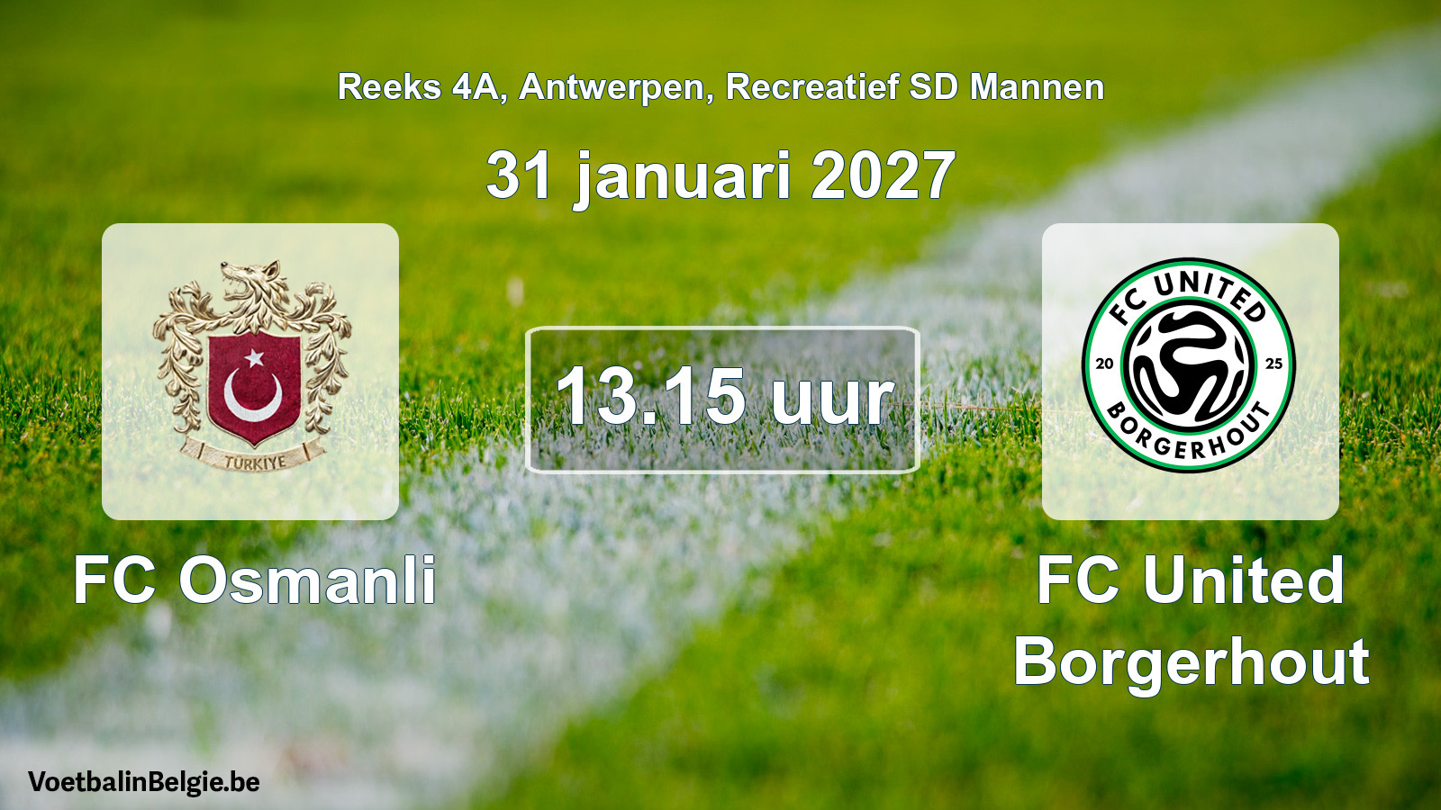 Scheduled match recreational sd men football: FC Osmanli - FC United Borgerhout (31 January 2027)