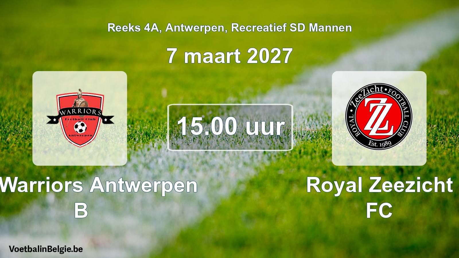 Scheduled match recreational sd men football: FC Warriors Antwerpen B - Royal Zeezicht FC (7 March 2027)