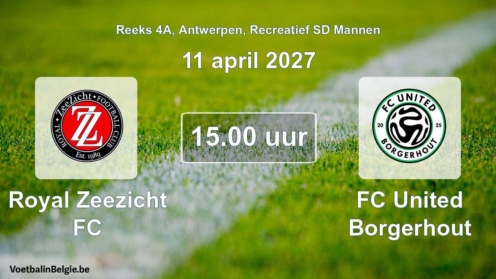 Scheduled match recreational sd men football: Royal Zeezicht FC - FC United Borgerhout (11 April 2027)