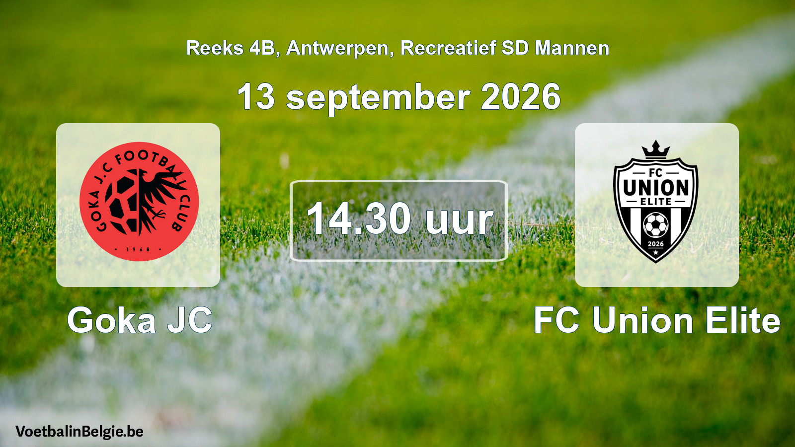 Scheduled match recreational sd men football: Goka JC - FC Union Elite (13 September 2026)
