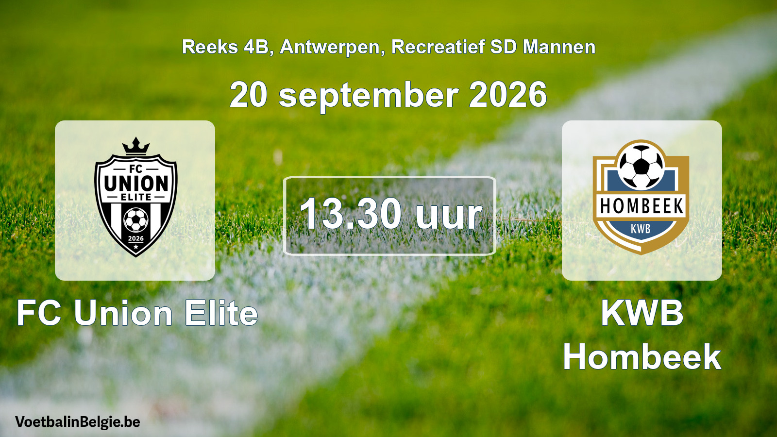 Scheduled match recreational sd men football: FC Union Elite - KWB Hombeek (20 September 2026)