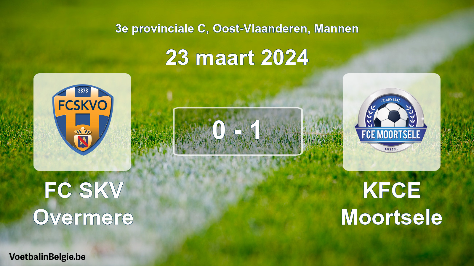 Gespeelde wedstrijd mannenvoetbal: FC SKV Overmere - KFCE Moortsele 0 - 1 (23 maart 2024)
