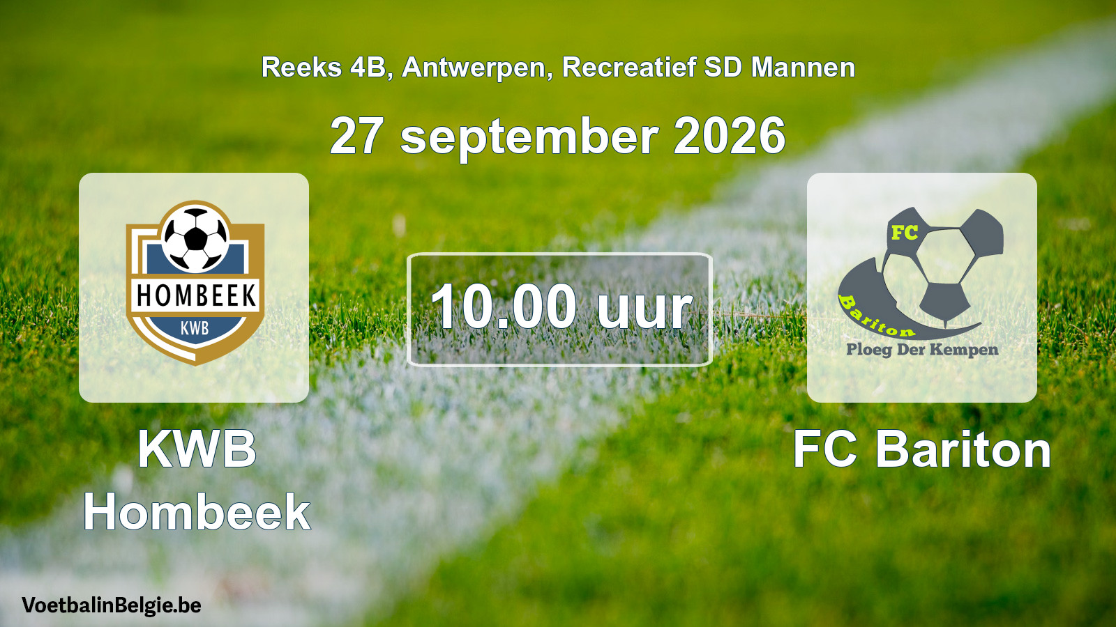 Scheduled match recreational sd men football: KWB Hombeek - FC Bariton (27 September 2026)