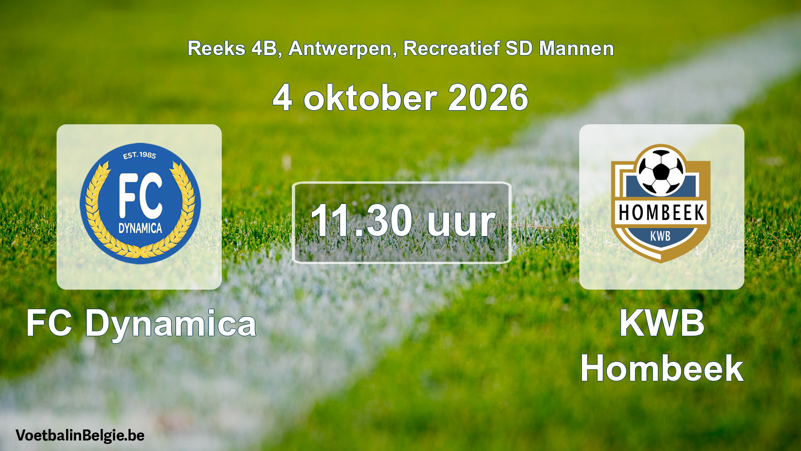 Scheduled match recreational sd men football: FC Dynamica - KWB Hombeek (4 October 2026)