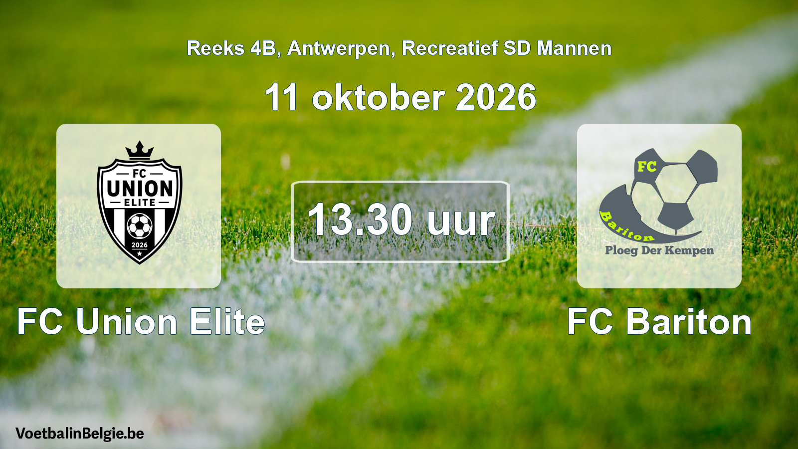 Scheduled match recreational sd men football: FC Union Elite - FC Bariton (11 October 2026)