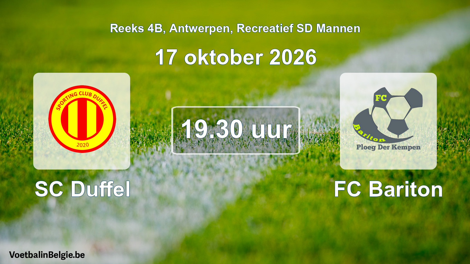Geplantes Spiel freizeit sd männer-Fußball: SC Duffel - FC Bariton (17 Oktober 2026)