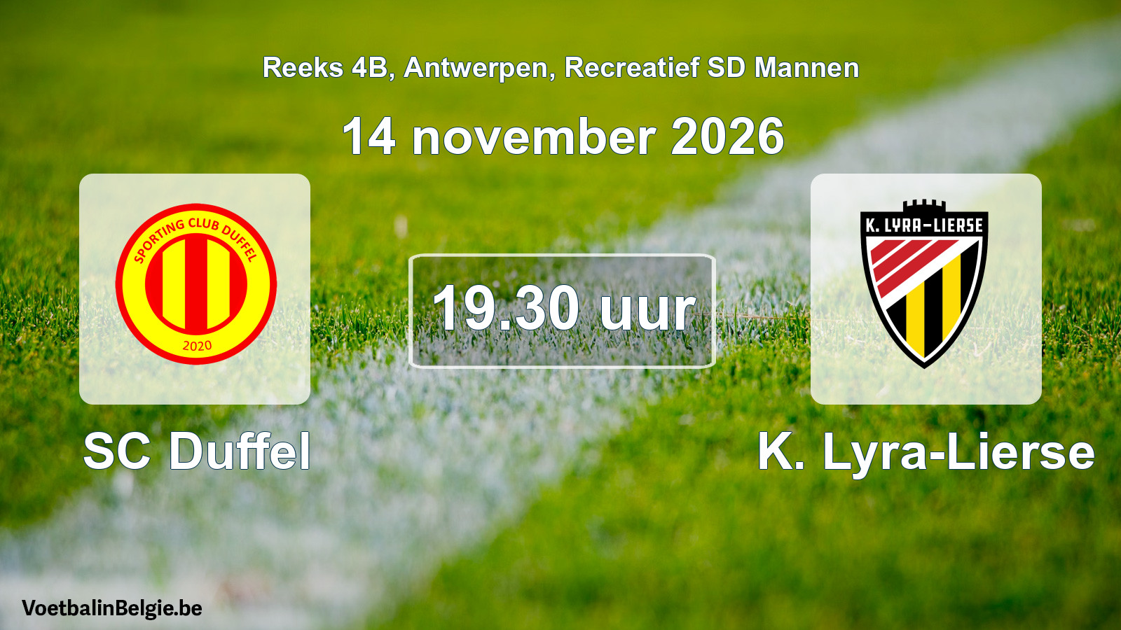 Geplantes Spiel freizeit sd männer-Fußball: SC Duffel - K. Lyra-Lierse (14 November 2026)