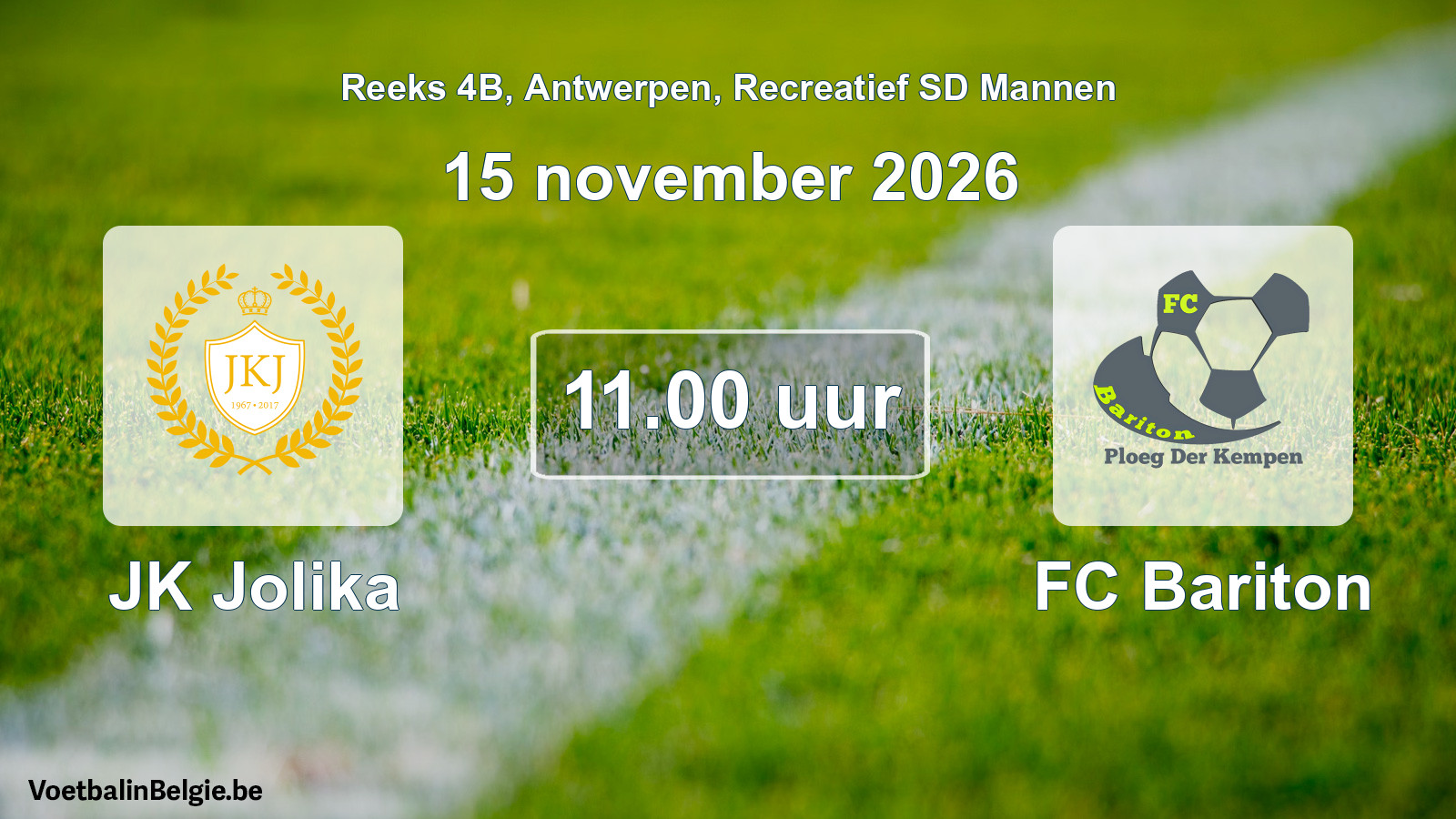 Scheduled match recreational sd men football: JK Jolika - FC Bariton (15 November 2026)