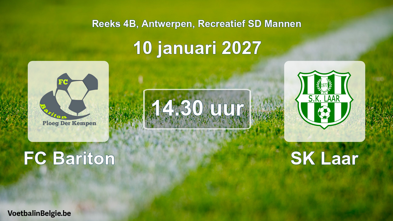 Scheduled match recreational sd men football: FC Bariton - SK Laar (10 January 2027)