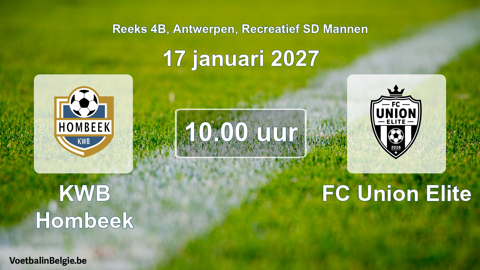 Scheduled match recreational sd men football: KWB Hombeek - FC Union Elite (17 January 2027)