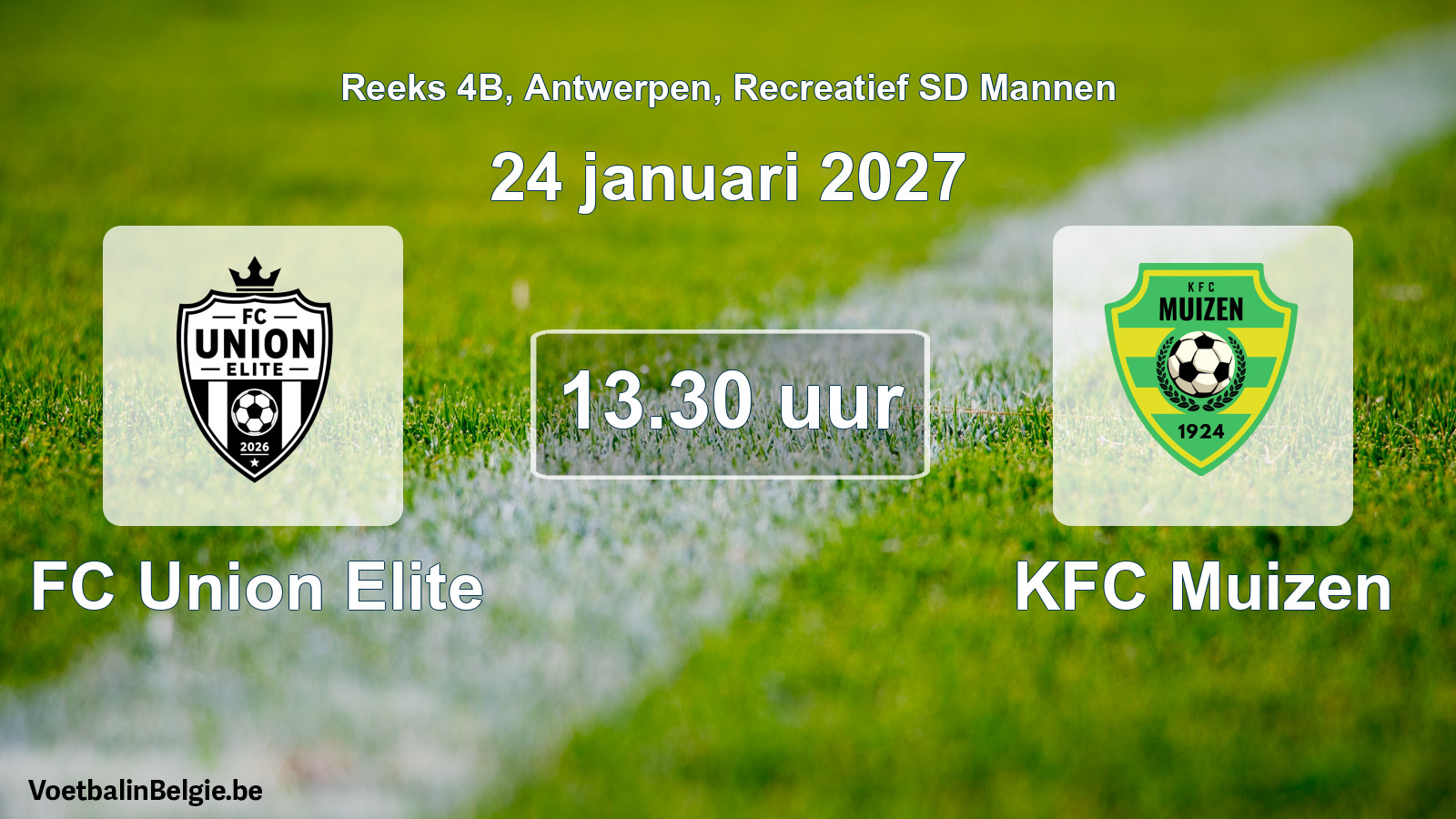 Scheduled match recreational sd men football: FC Union Elite - KFC Muizen (24 January 2027)