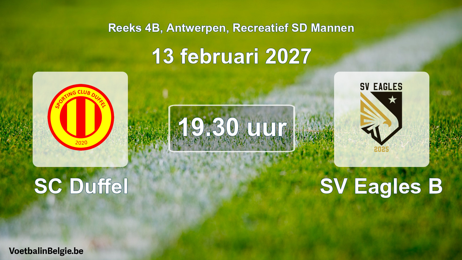 Scheduled match recreational sd men football: SC Duffel - SV Eagles B (13 February 2027)