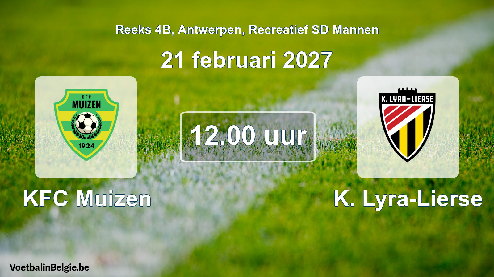 Geplantes Spiel freizeit sd männer-Fußball: KFC Muizen - K. Lyra-Lierse (21 Februar 2027)