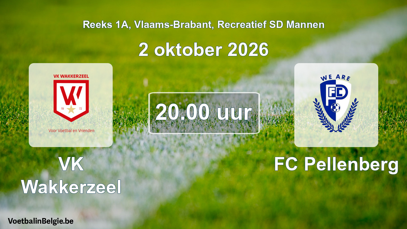 Scheduled match recreational sd men football: VK Wakkerzeel - FC Pellenberg (2 October 2026)
