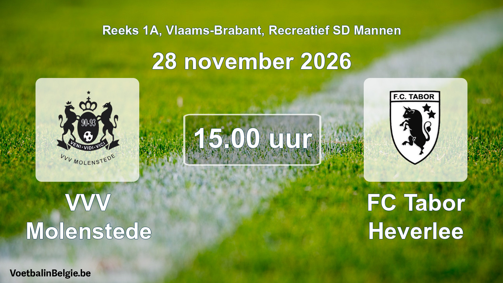 Scheduled match recreational sd men football: VVV Molenstede - FC Tabor Heverlee (28 November 2026)