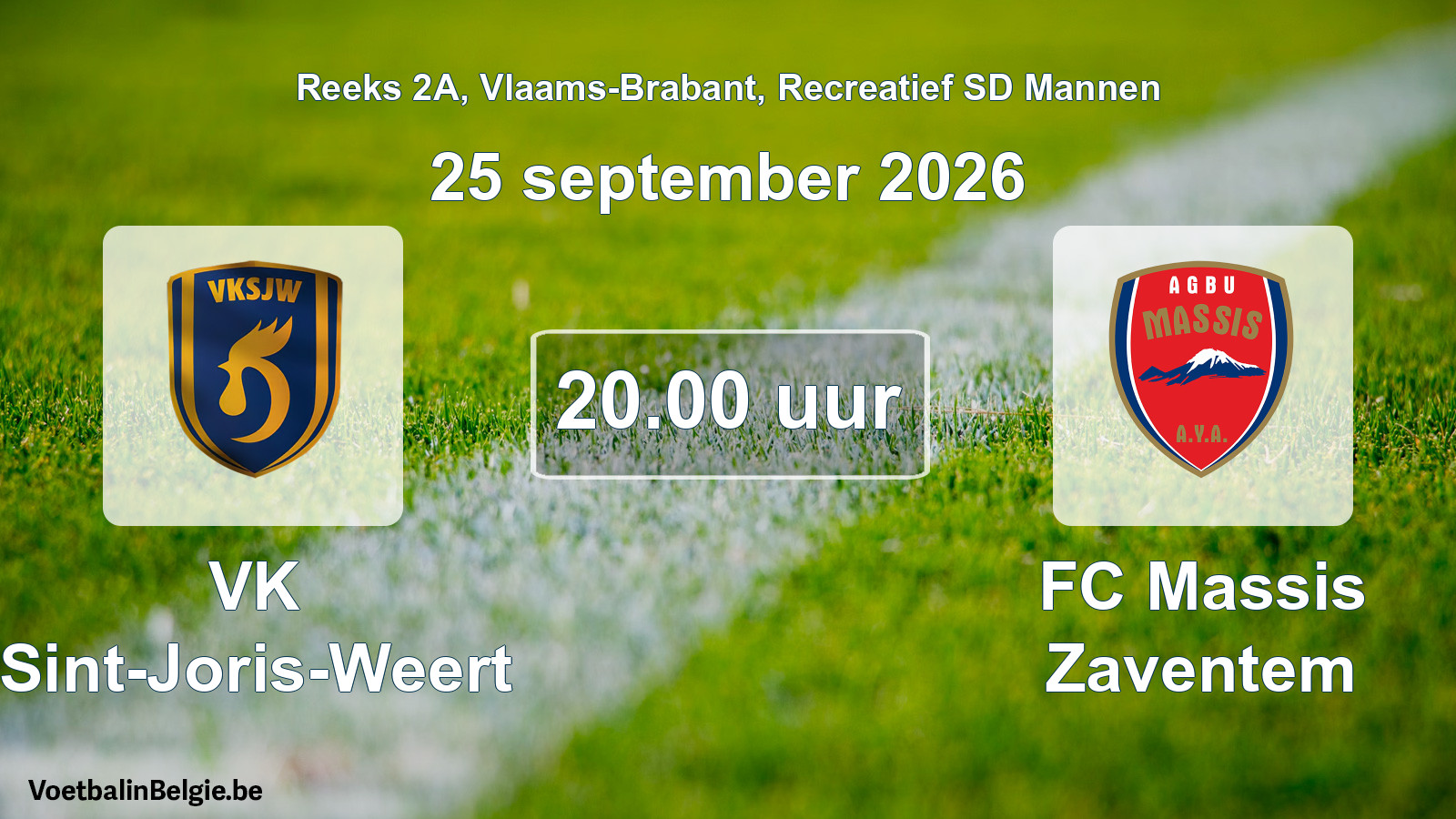 Scheduled match recreational sd men football: VK Sint-Joris-Weert - FC Massis Zaventem (25 September 2026)