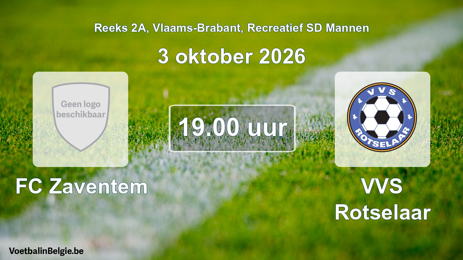 Scheduled match recreational sd men football: FC Zaventem - VVS Rotselaar (3 October 2026)