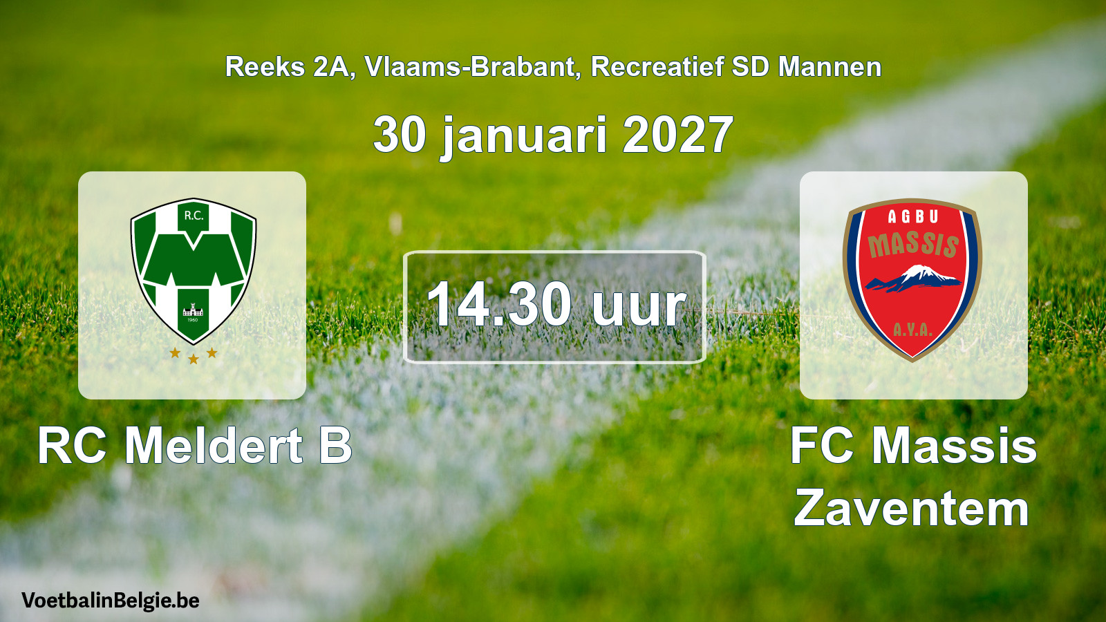 Geplande wedstrijd recreatief sd mannenvoetbal: RC Meldert B - FC Massis Zaventem (30 januari 2027)