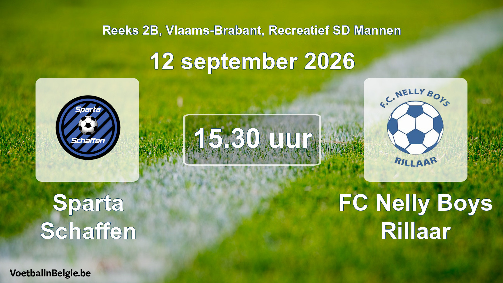 Scheduled match recreational sd men football: Sparta Schaffen - FC Nelly Boys Rillaar (12 September 2026)