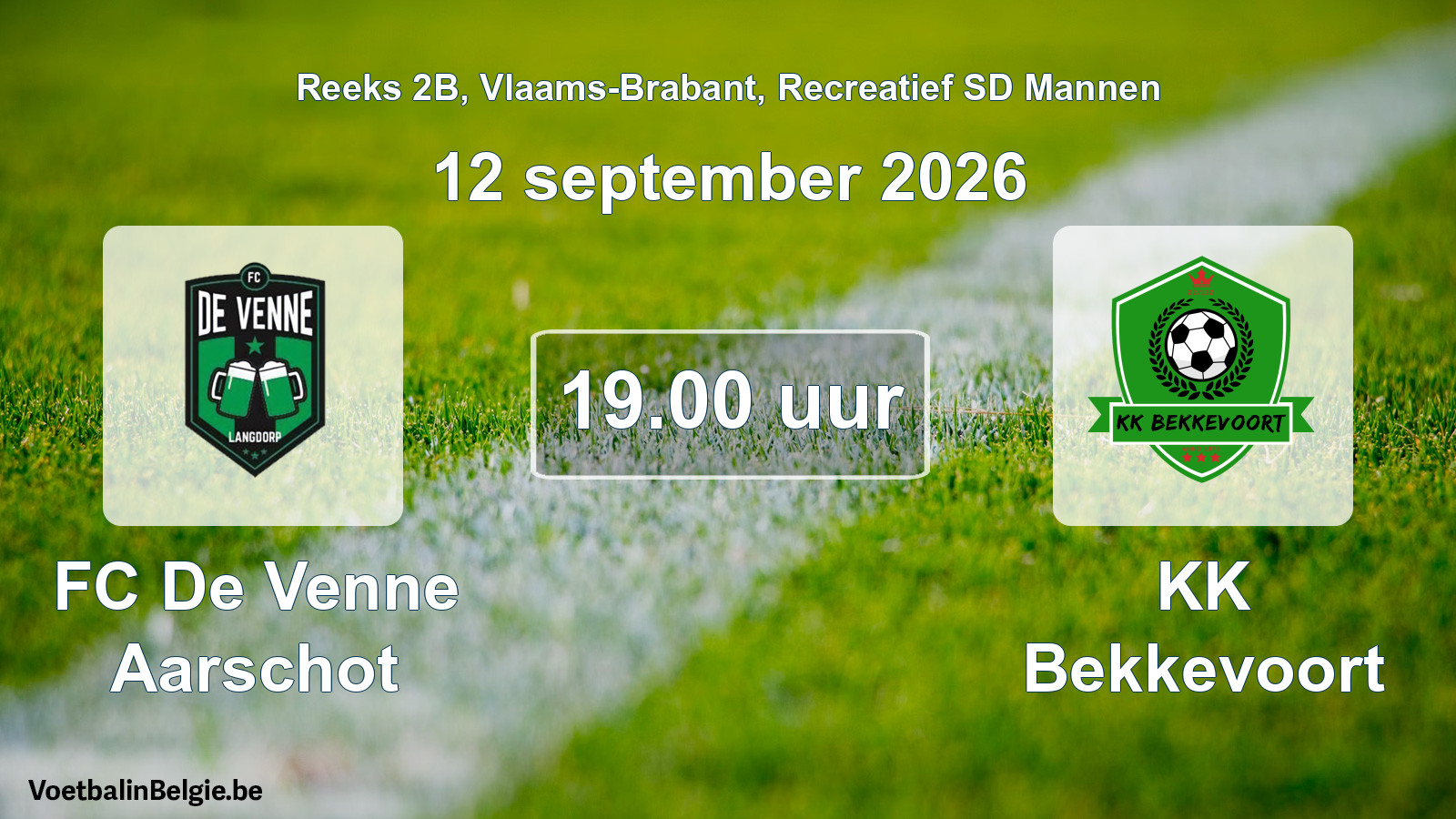 Scheduled match recreational sd men football: FC De Venne Aarschot - KK Bekkevoort (12 September 2026)
