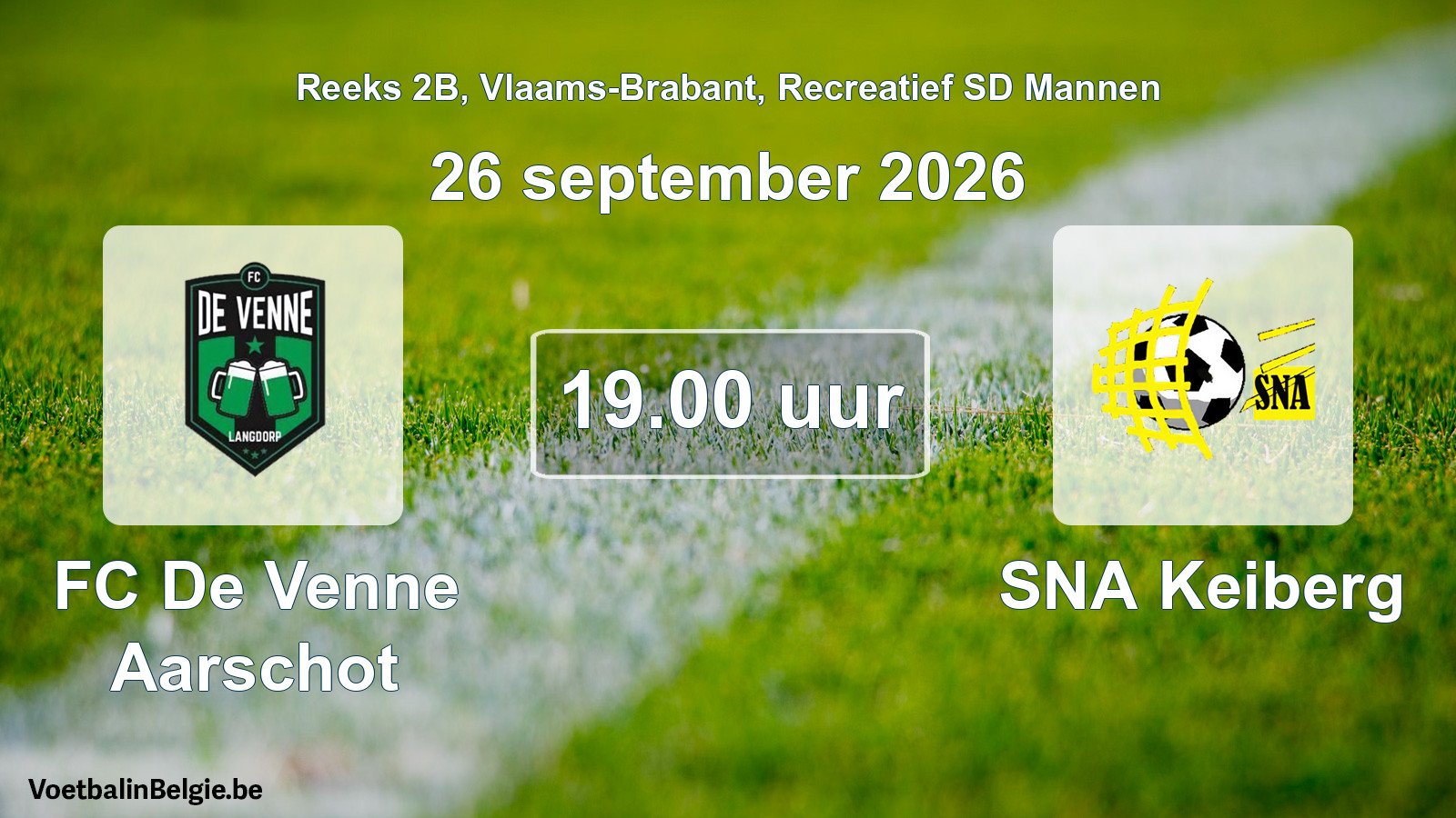 Scheduled match recreational sd men football: FC De Venne Aarschot - SNA Keiberg (26 September 2026)