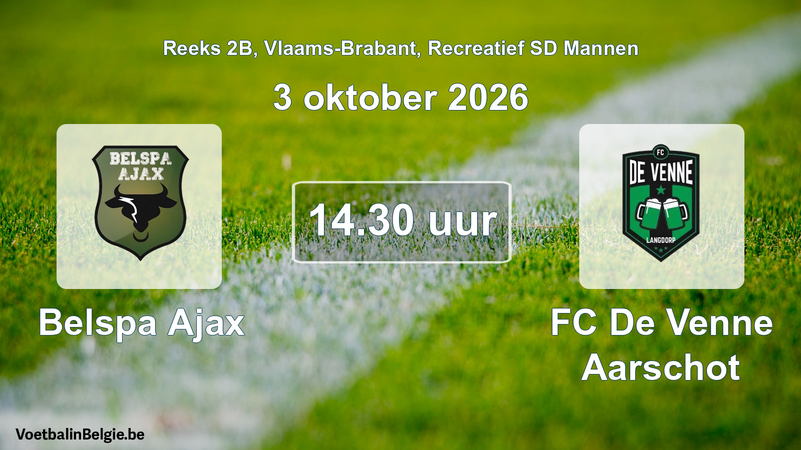Geplande wedstrijd recreatief sd mannenvoetbal: Belspa Ajax - FC De Venne Aarschot (3 oktober 2026)