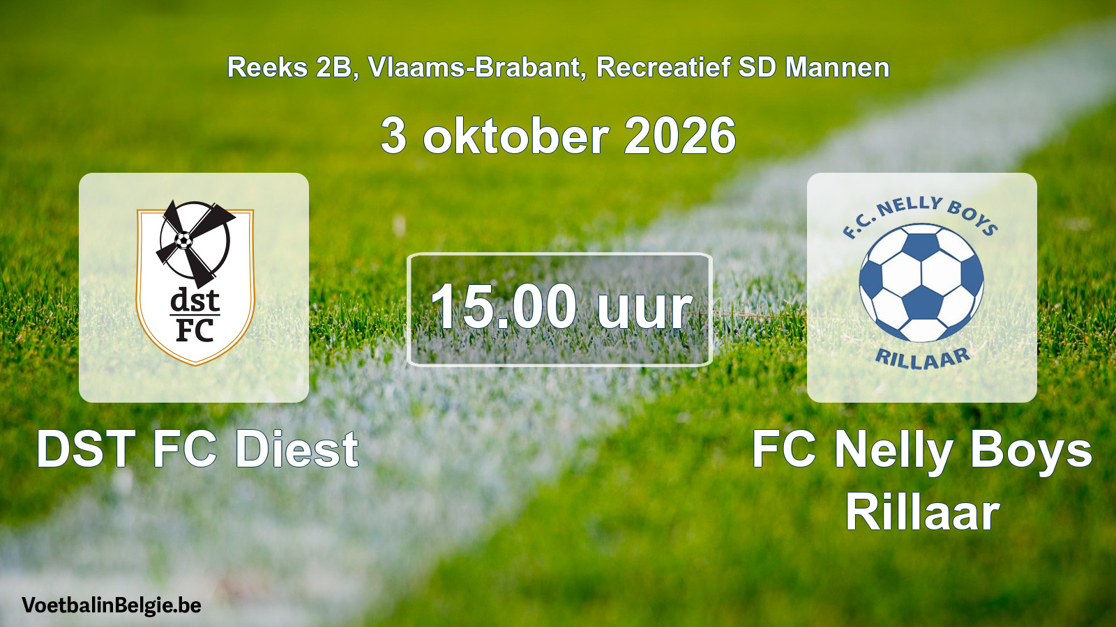 Scheduled match recreational sd men football: DST FC Diest - FC Nelly Boys Rillaar (3 October 2026)
