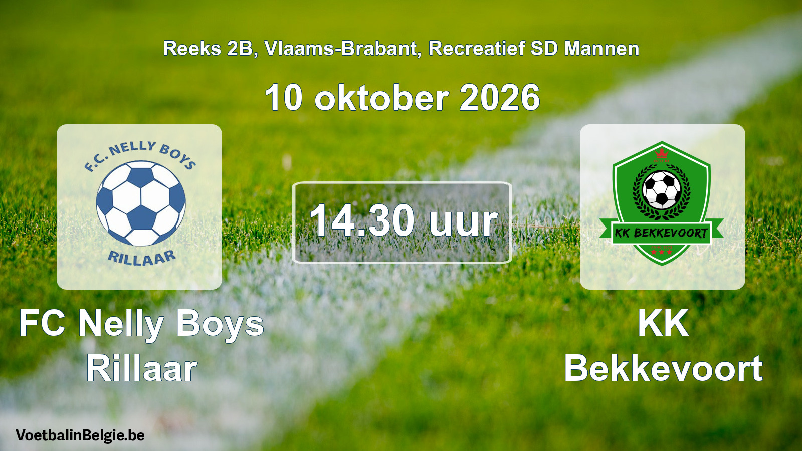 Scheduled match recreational sd men football: FC Nelly Boys Rillaar - KK Bekkevoort (10 October 2026)